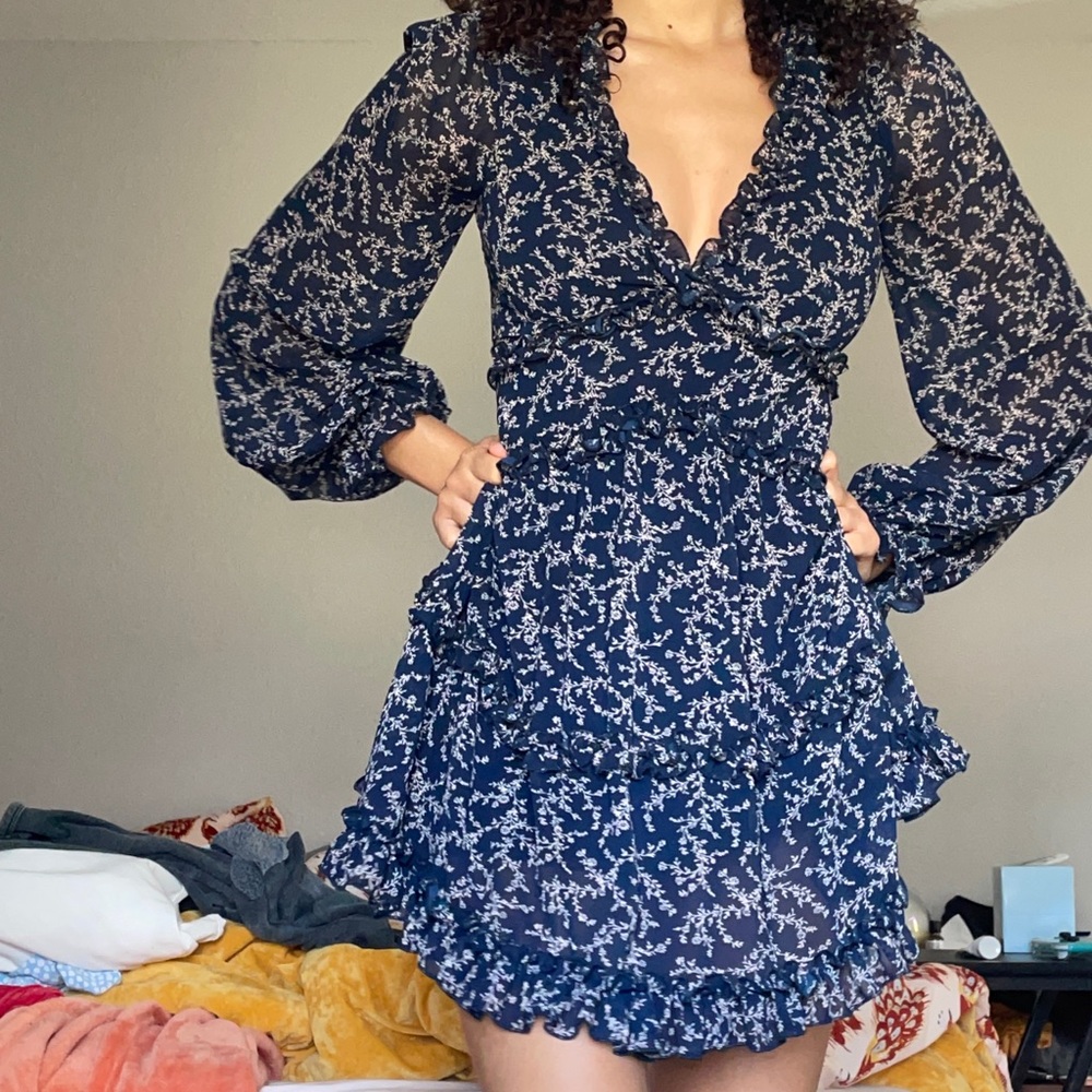 Ruffle Fitted Waist Floral Peasant Dress